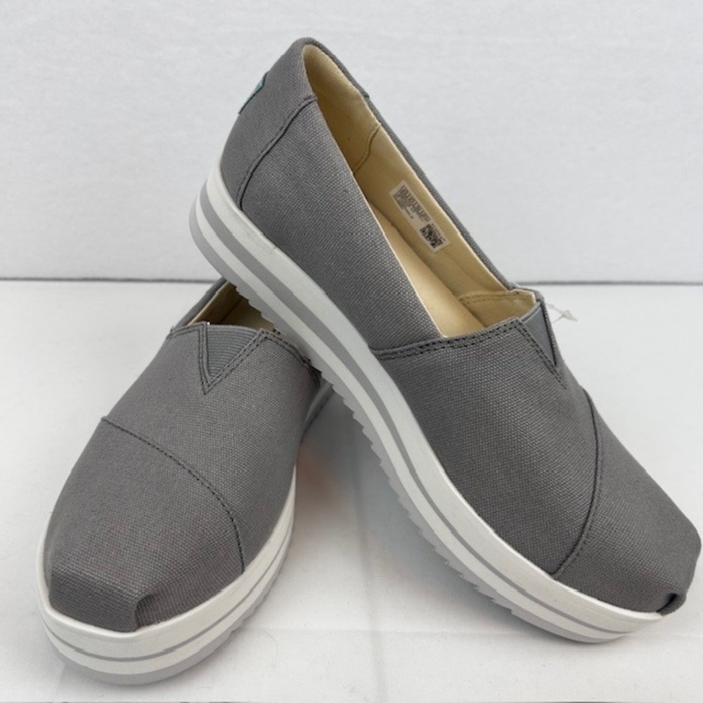 TOMS Alpargata Midform Drizzle Grey Canvas Platform Slip On Shoes‎  8.5